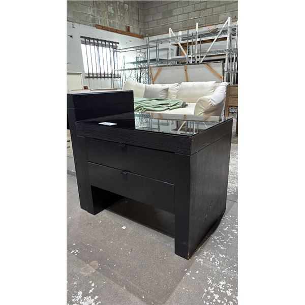 DARK WOOD 2 DRAWER NIGHTSTAND WITH REMOVABLE GLASS TOP