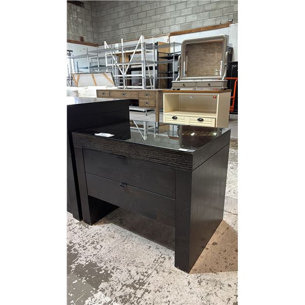 DARK WOOD 2 DRAWER NIGHTSTAND WITH REMOVABLE GLASS TOP