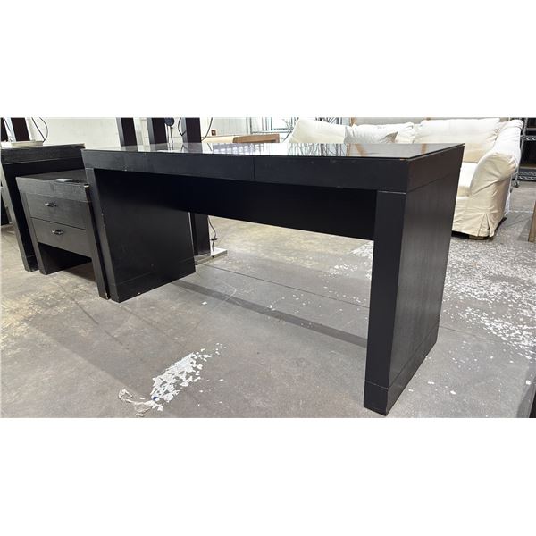 DARK WOOD 6' WIDE DESK WITH 1 DRAWER & REMOVABLE GLASS TOP