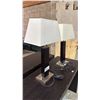 Image 2 : PAIR OF CONTEMPORARY TABLE LAMPS WITH SHADES & POWER OUTLETS IN THE BASE