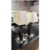 Image 2 : PAIR OF CONTEMPORARY TABLE LAMPS WITH SHADES & POWER OUTLETS IN THE BASE