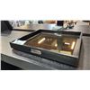 Image 1 : HANDLED WOOD TRAY WITH MIRRORED BASE: 18.75"W X 16.75"D X 2.5"T