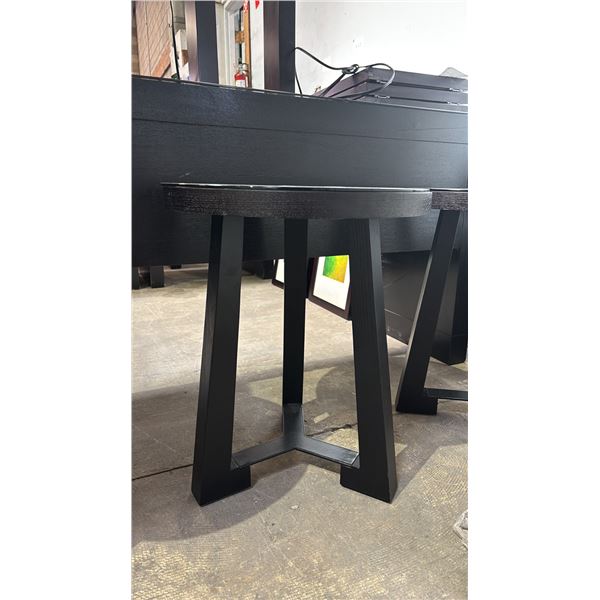 DARK WOOD ROUND 18" DIAMETER SIDE TABLES WITH REMOVAL GLASS TOPS