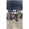 Image 2 : DARK WOOD ROUND 18" DIAMETER SIDE TABLES WITH REMOVAL GLASS TOPS