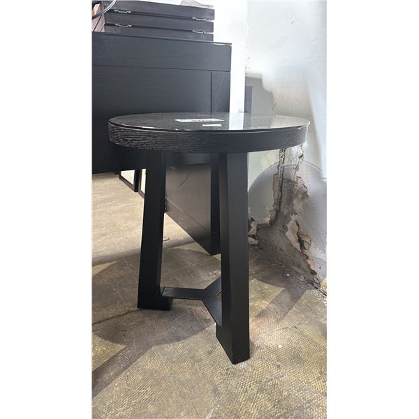DARK WOOD ROUND 18" DIAMETER SIDE TABLES WITH REMOVAL GLASS TOPS