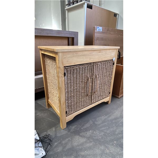 2 DOOR WOOD STORAGE CABINET WITH WOVEN RATTAN INSERTS