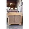 Image 2 : 2 DOOR WOOD STORAGE CABINET WITH WOVEN RATTAN INSERTS