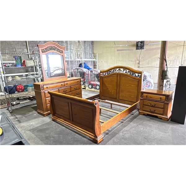 3-PC ORNATE BEDROOM SUITE INCLUDING; QUEEN SIZE SLEIGH BED, 9-DRAWER DRESSER WITH MIRROR & 3-DRAWER