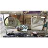Image 1 : SHELF OF ASSORTED ITEMS INCLUDING; BISSELL LITTLE GREEN UPHOLSTERY & CARPET CLEANER, CLOTHES HANGERS