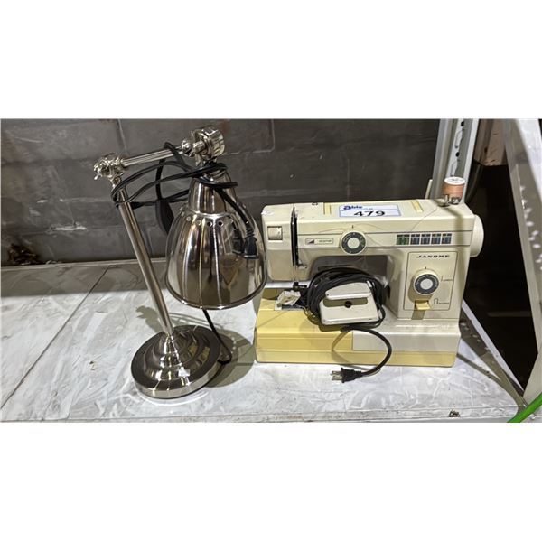 JANOME SELECTOR SEWING MACHINE WITH PEDAL & CHROME DESK LAMP