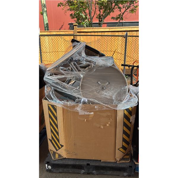 PALLET OF ASSORTED ITEMS INCLUDING; BAR STOOLS, FANS, TODDLER TOYS & MORE
