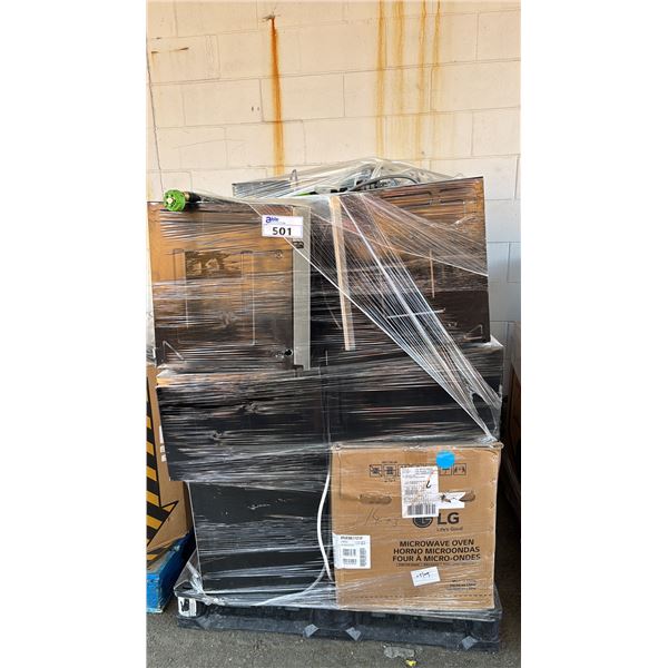 PALLET OF ASSORTED MICROWAVE OVENS & GREENWORKS CORDLESS PRESSURE WASHER (NO BATTERY)