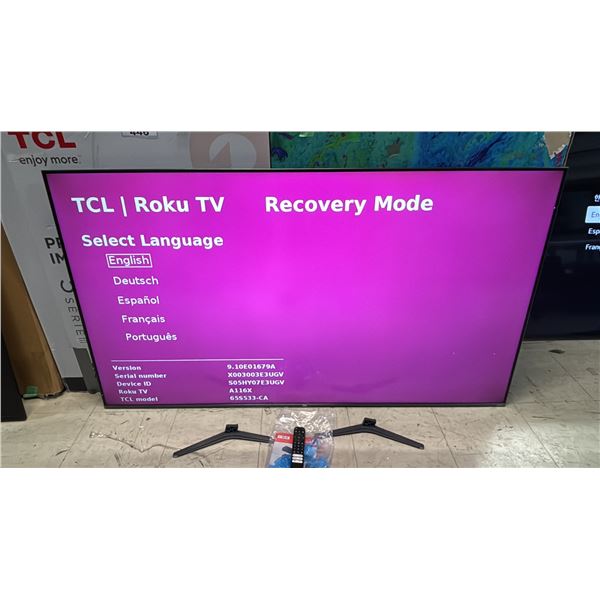 TCL 65" 4K QLED SMART ROKU TV WITH STAND, REMOTE & BOX