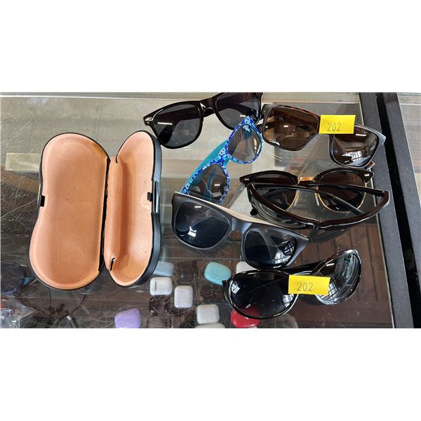 ASSORTED SUNGLASSES & AN EMPTY EYEGLASS/SUNGLASS CASE