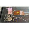 Image 1 : ASSORTED FASHION JEWELRY, VTG. TOOLED LEATHER WALLET & CUTICLE TRIMMERS *MANY SINGLE EARRINGS &