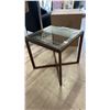 Image 2 : MID CENTURY WOOD & GLASS TOP SIDE TABLE: APPROX. 17.5"W X 17.5"D X 18"T