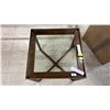 Image 3 : MID CENTURY WOOD & GLASS TOP SIDE TABLE: APPROX. 17.5"W X 17.5"D X 18"T