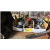 Image 3 : SHELF OF ASSORTED TOOLS: RIDGID DRAIN SNAKE, TOOL BAGS & CONTENTS, WINCH, HOLE SAW CUTTERS & MORE