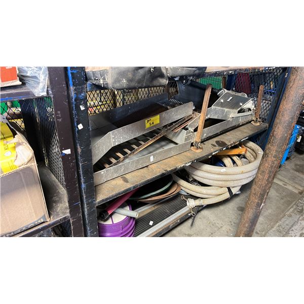 (2) SHELVES OF VEHICLE RAMPS & ASSORTED HOSES