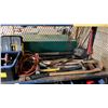 Image 3 : SHELF OF ASSORTED AXES, ADZE, HAND SAW , (3) BINS OF ASSTD TROWELS & FASTENERS & MORE