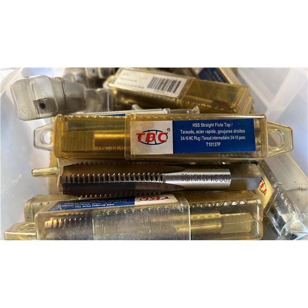 PLASTIC BIN OF *NEW* TDC HSS STRAIGHT FLUTE TAPS: 3/4-10 NC PLUG/T101037P