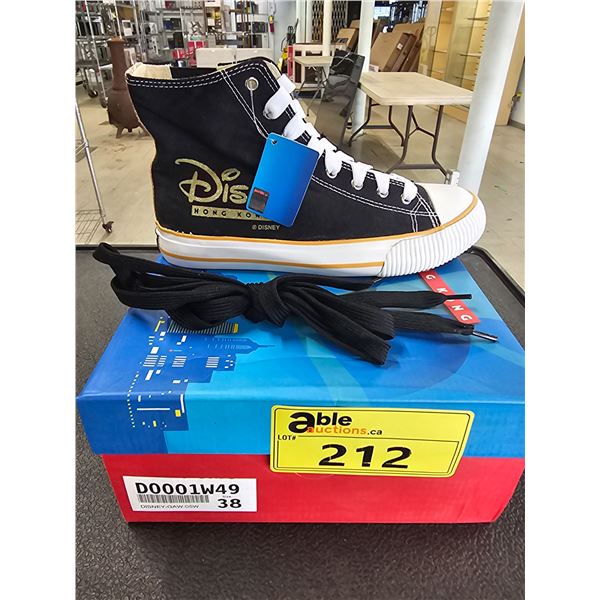 *NEW IN BOX* PAIR OF DISNEY HONG KONG SIZE 38 BLACK HIGH TOP SNEAKERS W/GOLD GLITTER DETAILS