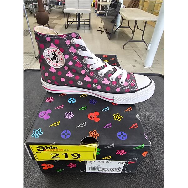 *NEW IN BOX* PAIR OF DISNEY SIZE 36 GREY WITH PINK POLKA DOTS "LUCKY STAR MICKEY" HIGH TOP SNEAKERS