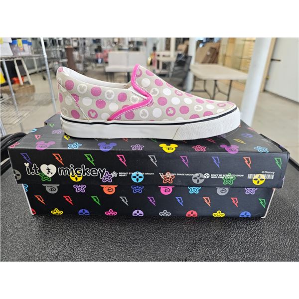 *NEW IN BOX* PAIR OF DISNEY SIZE 36 GREY W/ PINK & WHITE POLKA DOTS  IT'S MICKEY  SNEAKERS