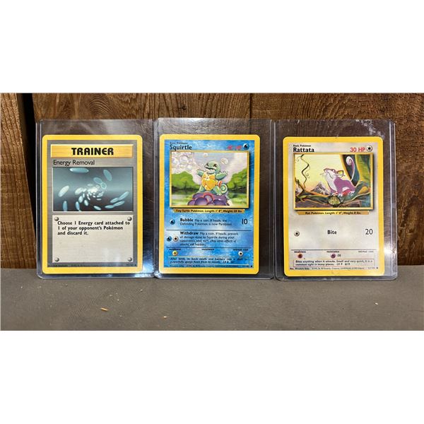 RATTATA #61/102 POKEMON CARD, SQUIRTLE #63/102 POKEMON CARD & TRAINER ENERGY REMOVAL #92/102 POKEMON