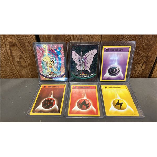 TOPPS 1998 #53 PERSIAN POKEMON CARD, #49 VENEMOTH POKEMON CARD & (4) ORIGINAL RELEASE ENERGY