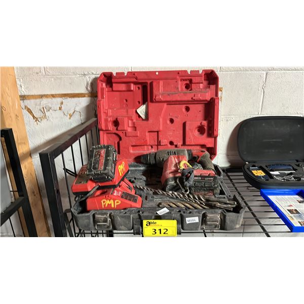 MILWAUKEE CORDLESS ROTARY HAMMER IN CASE WITH SPARE BATTERIES & CHARGERS
