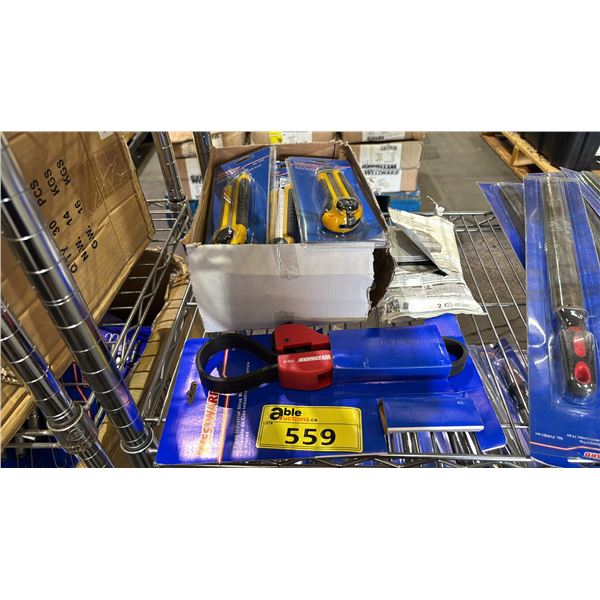 WESTWARD STRAP WRENCH, 3M ORGANIC VAPOUR CARTRIDGES & BOX OF WESTWARD UTILITY KNIVES *ALL NEW*
