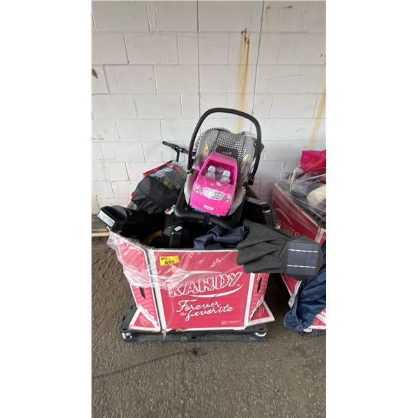 PALLET OF ASSTD. ITEMS: TOYS, SOLAR UMBRELLA, TOWER FANS, TENT & MORE *WORKING CONDITION UNKNOWN/