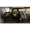 Image 1 : SHELF OF ASSORTED ITEMS INCLUDING POWER TOOL STORAGE RACK , CRATE OF TIE-DOWN SLINGS AND MORE