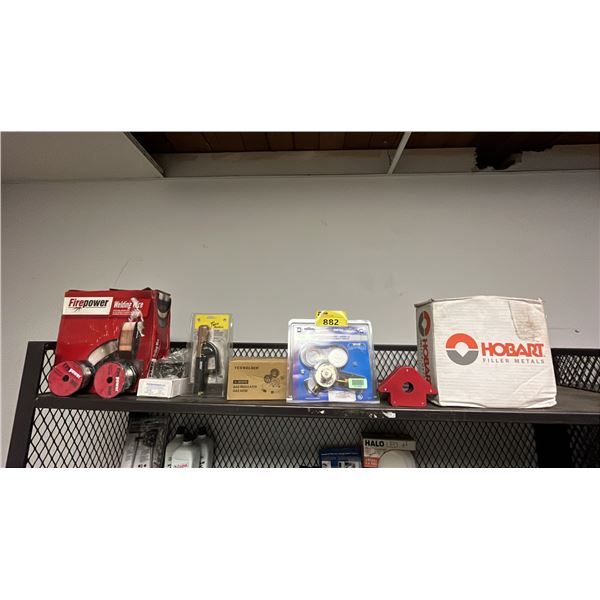 SHELF OF ASSORTED WELDING ITEMS