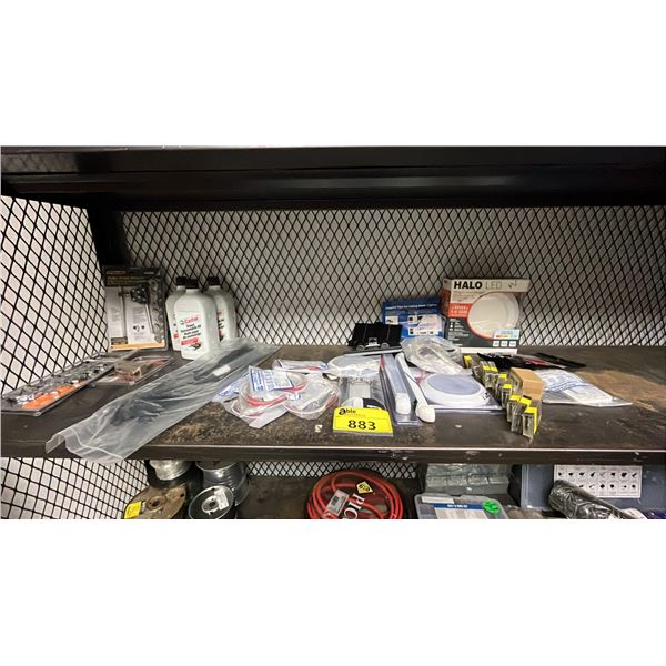 ASSORTED ITEMS INCLUDING CASTROL SUPER SNOW MOBILE OIL, ROLLER CHAIN BREAKER, LED LIGHTS AND MORE