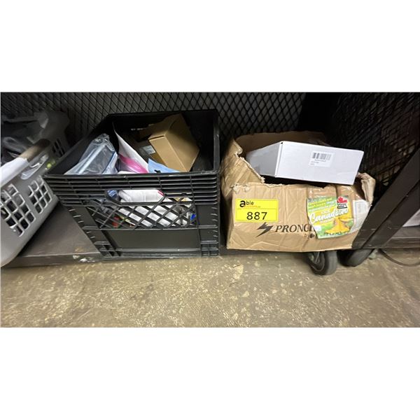 (2) BINS OF ASSORTED ITEMS INCLUDING AUTOMOTIVE TOOLS , GLOVES AND MORE