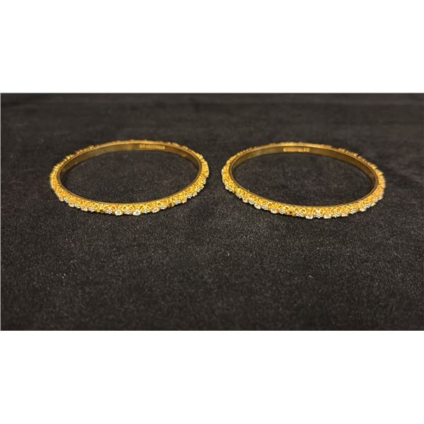 TWO APPROX 22K BANGLES SET WITH WHITE STONES (31.8G)