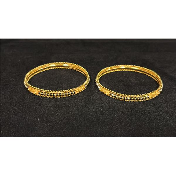 TWO 22K BANGLES SET WITH BLACK BEADS (36.9G)
