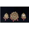 Image 3 : PAIR APPROX 22K EARRINGS SET WITH WHITE AND RED STONES AND ORANGE BEADS & APPROX 22K PENDANT SET