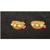 Image 1 : PAIR APPROX 22K EARRINGS SET WITH PEARLS AND RUBIES (12.4G)