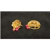 Image 2 : PAIR APPROX 22K EARRINGS SET WITH PEARLS AND RUBIES (12.4G)