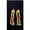 Image 3 : PAIR APPROX 22K EARRINGS SET WITH ORANGE BEADS (10.8G)