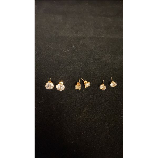 THREE PAIRS APPROX 14K EARRINGS SET WITH CUBIC ZIRCONIA (3.5G)