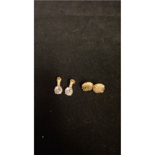 TWO PAIRS APPROX 14K EARRINGS (ONE SET WITH CUBIC ZIRCONIA) (2.9G)