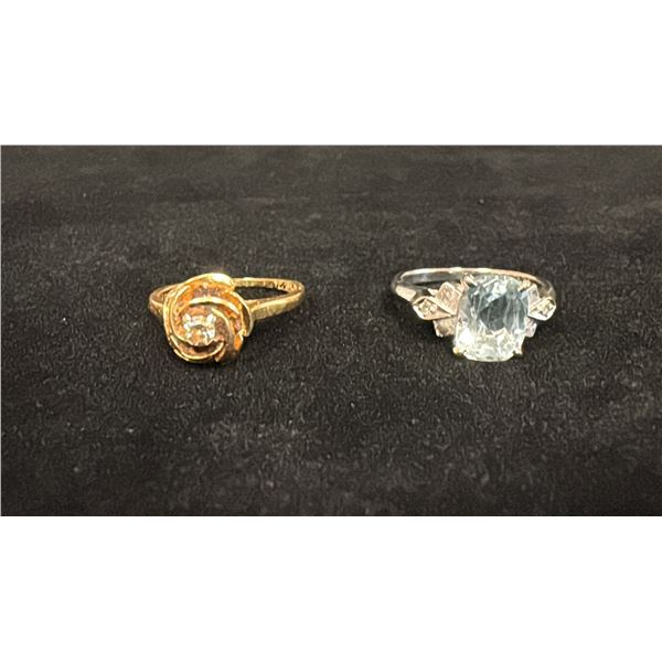 APPROX 14K LADIES RING SET WITH PALE BLUE STONE & DIAMONDS & APPROX 14K LADIES RING SET WITH