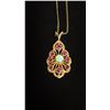 Image 2 : APPROX 14K CHAIN (15") WITH APPROX 14K PENDANT SET WITH OPAL & RUBIES (3.9G)