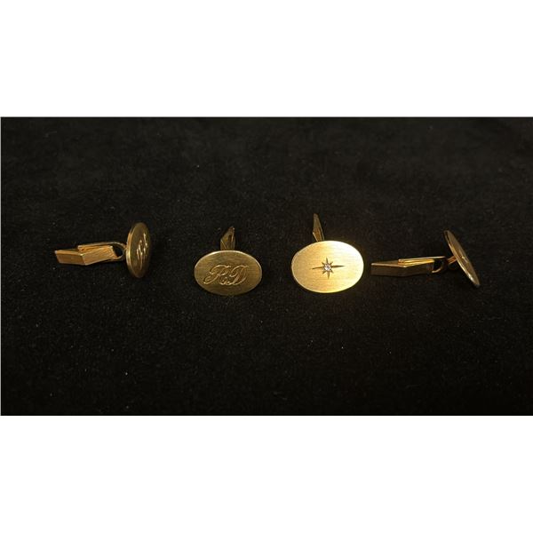 TWO PAIRS APPROX 14K CUFFLINKS (ONE SET WITH DIAMONDS) (18.5G)