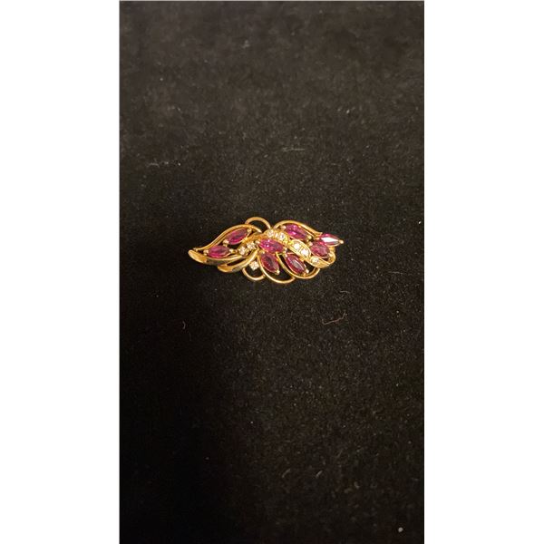APPROX 14K BROOCH SET WITH RUBIES & DIAMONDS (.015CT) (4.1G)