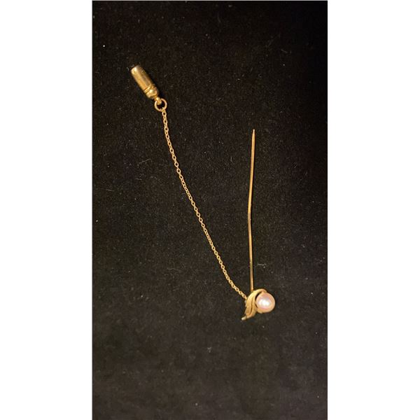 APPROX 14K STICK PIN SET WITH PEARL (2.2G)